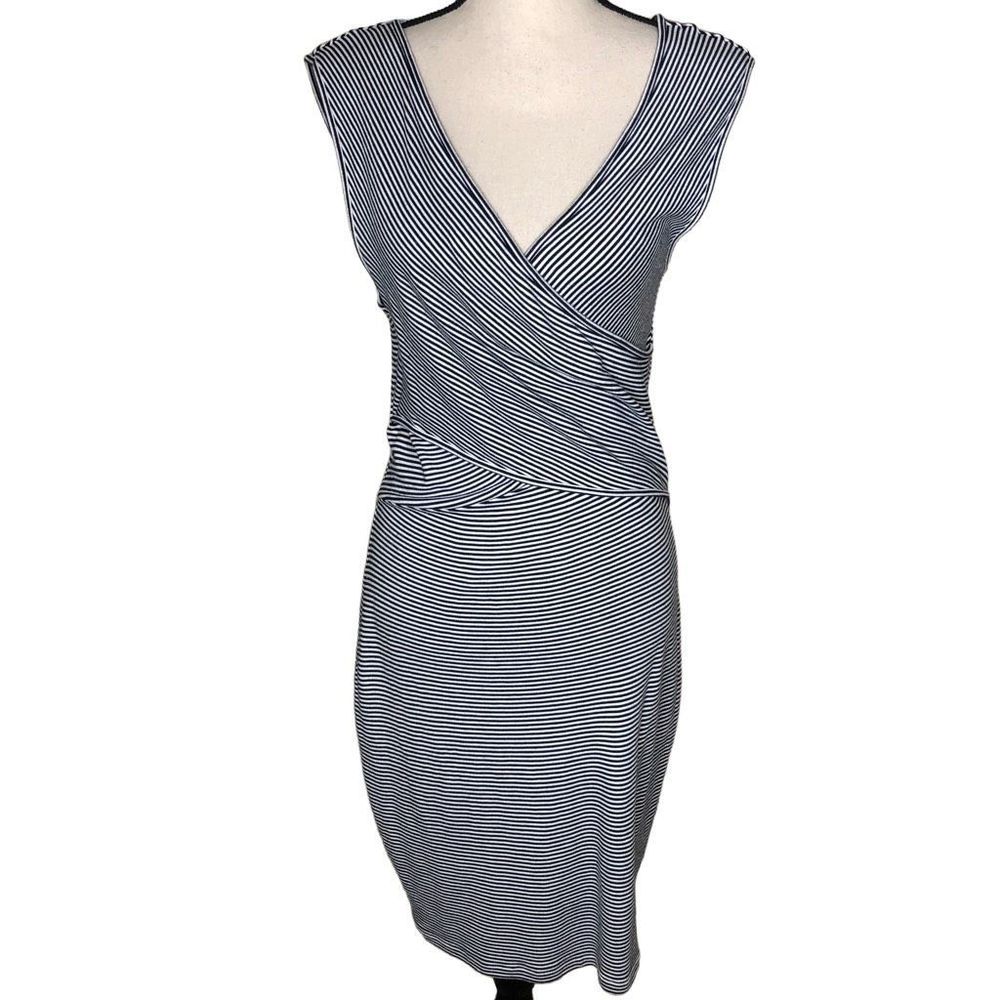 Reiss Black and White Striped Knit Fitted Sheath Dress